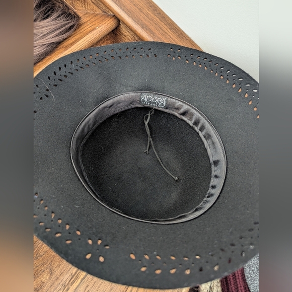 Adora Women's Black Wool Hat, Adjustable Drawstring Bow Summer Beach One Size - Picture 7 of 7